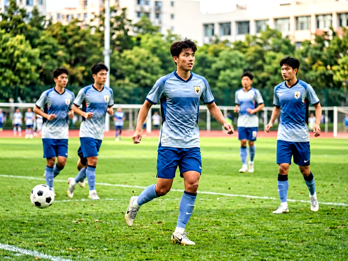 青训体系培养年轻球员，足球学院训练场景